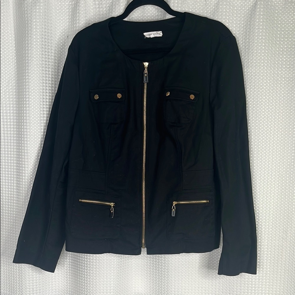 Good American Black Jacket Gold Hardware Zipper Pockets GA Size 0 = XS
